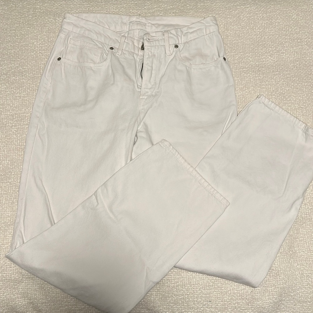 Good American white denim straight leg jeans